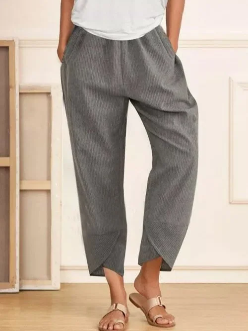 Casual Straight Pockets High Waist Polyester Pants