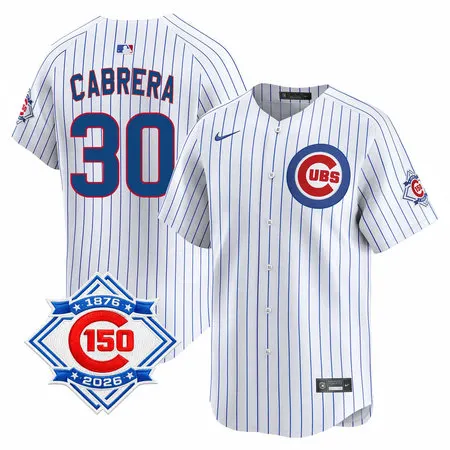 Youth Chicago Cubs #30 Edward Cabrera White Nike Home Vapor Limited 150th Anniversary Authentic Lettering Jersey