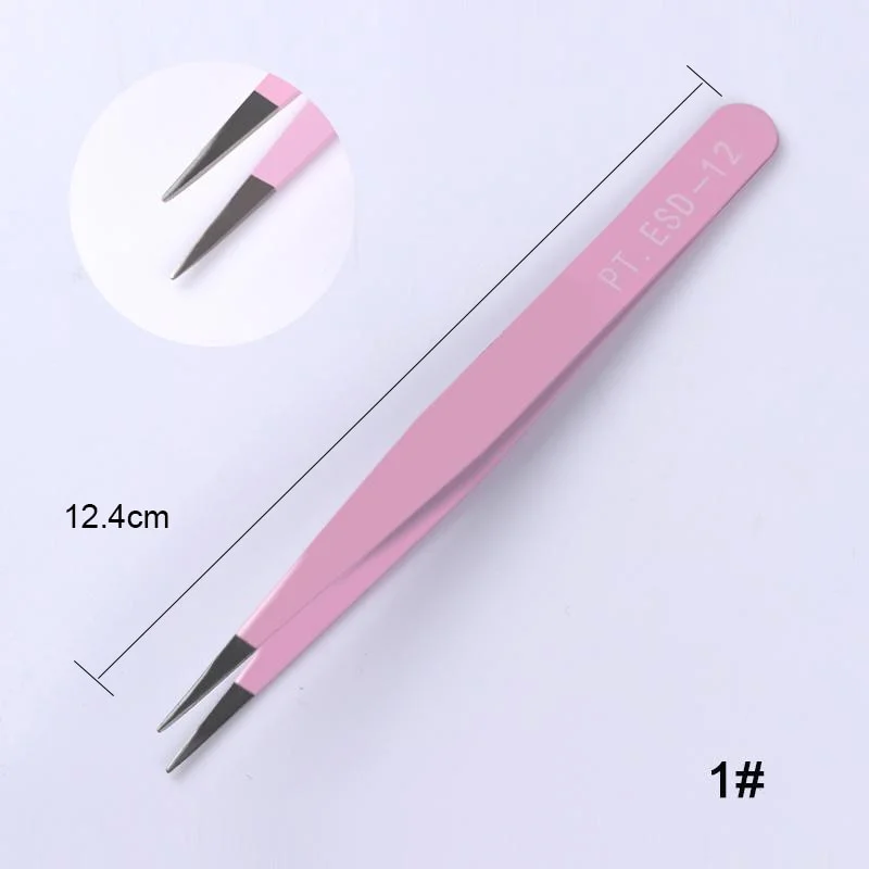 Straight Nail Tweezers with Silicone Pressing Head for 3D Sticker Rhinestones Water Sticker Picker Nails Tools Stainless Steel-Nail Inspo