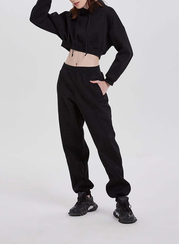 Drawstring Cropped Cotton Sweatshirt