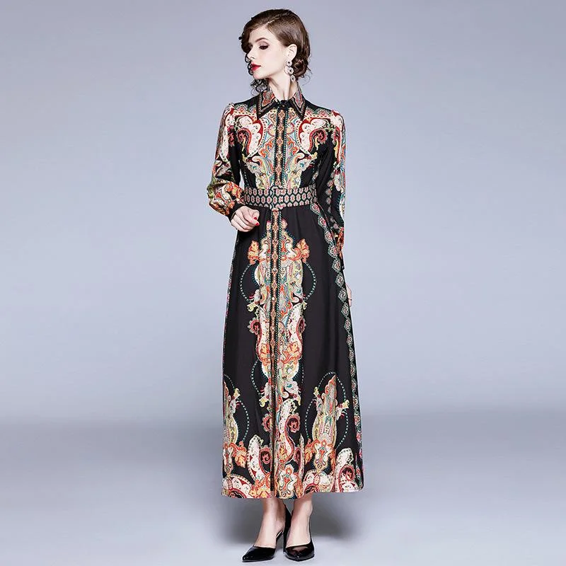 Lady court style printed totem dress