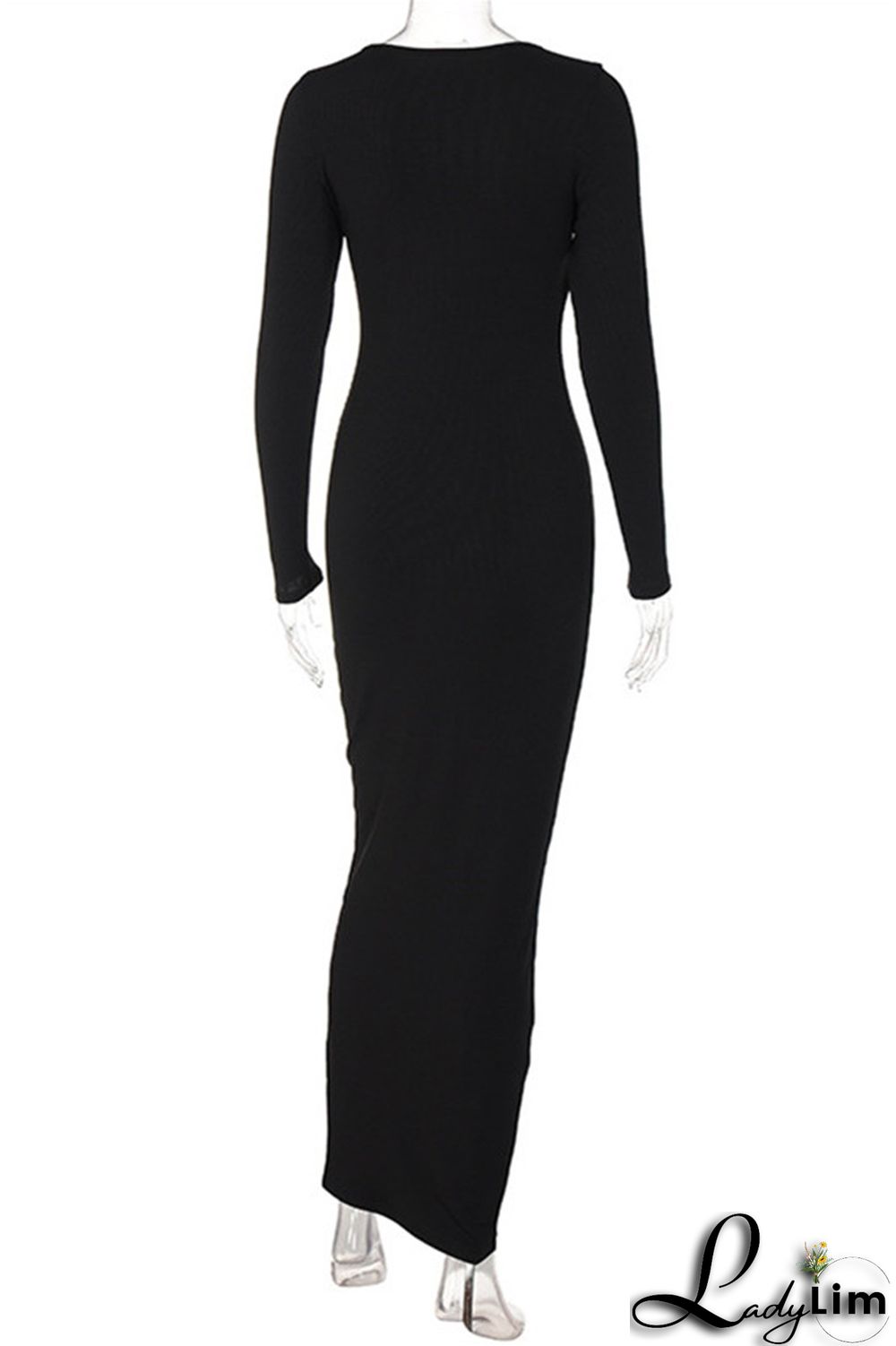 Black Fashion Casual Solid Basic U Neck Long Sleeve Dresses