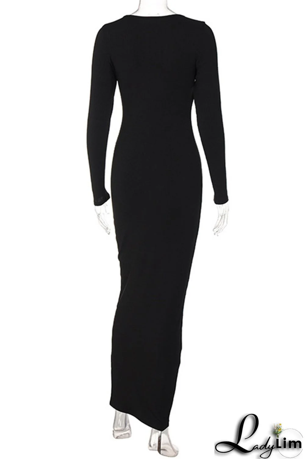 Black Fashion Casual Solid Basic U Neck Long Sleeve Dresses