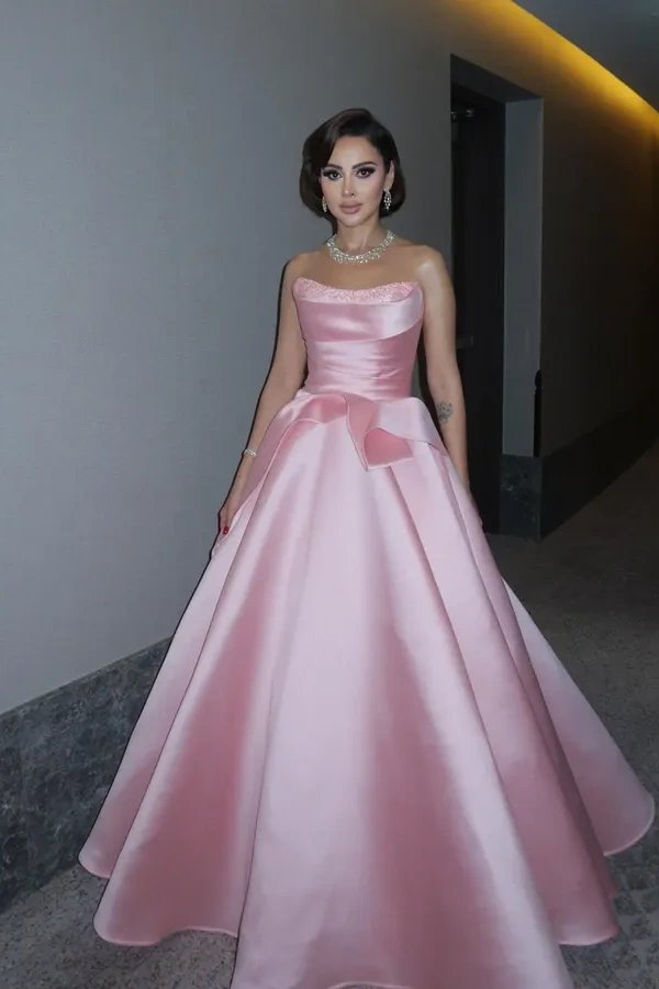 Ovlias Elegant Blushing Pink Empire Strapless Prom Dress Pleated with Sequins JQ0031