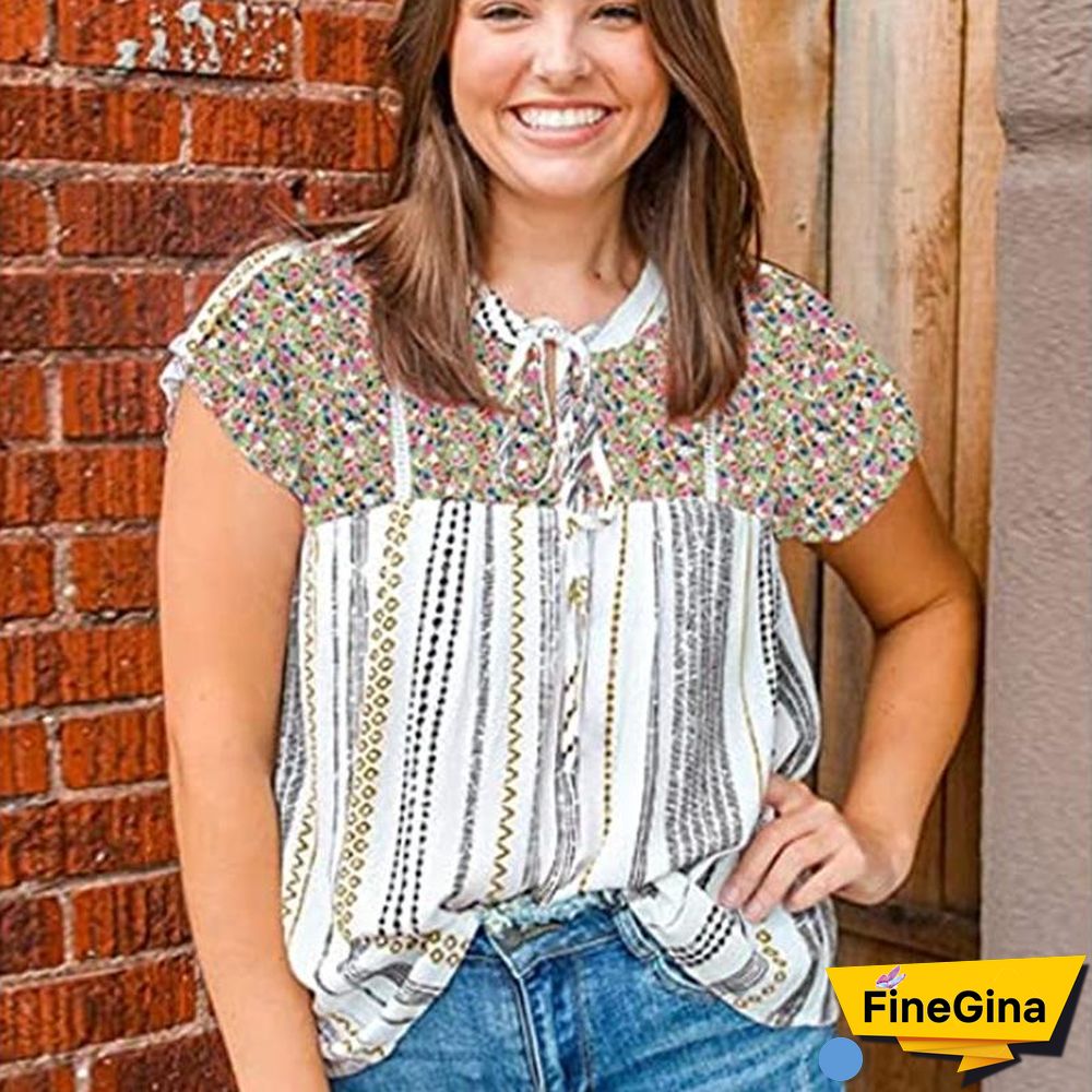 Floral Patched Knot Front Loose Shirt