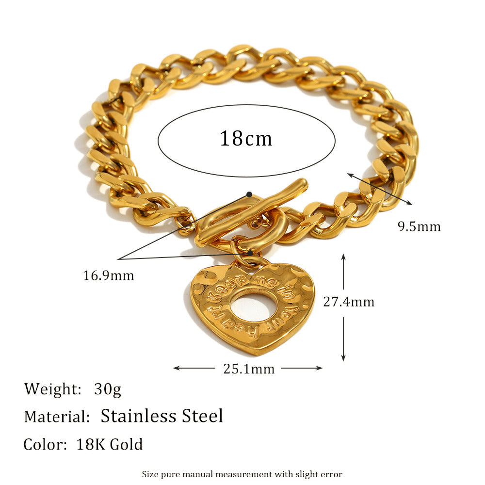 Niche Design High-End Jewelry Stainless Steel 18K Gold-Plated Cuban Chain Love Pendant Bracelet For Women