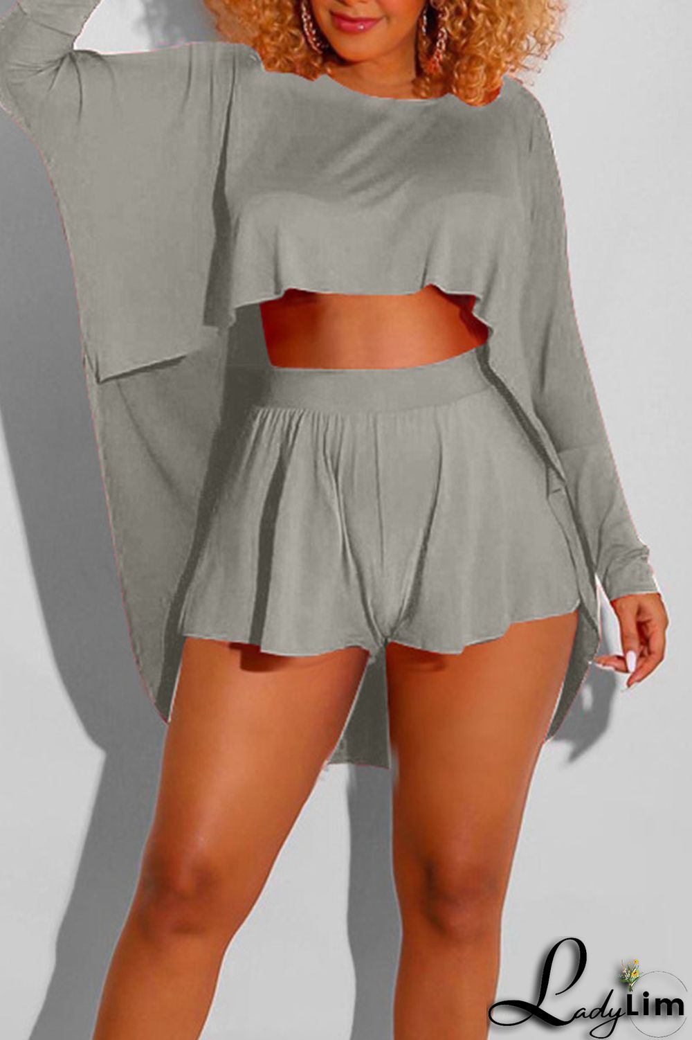 Watermelon Red Casual Street Solid Split Joint Asymmetrical O Neck Long Sleeve Two Pieces