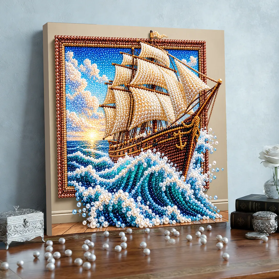 Framed Pearl Mosaic Painting Kit Sailboat 11.81x11.81in