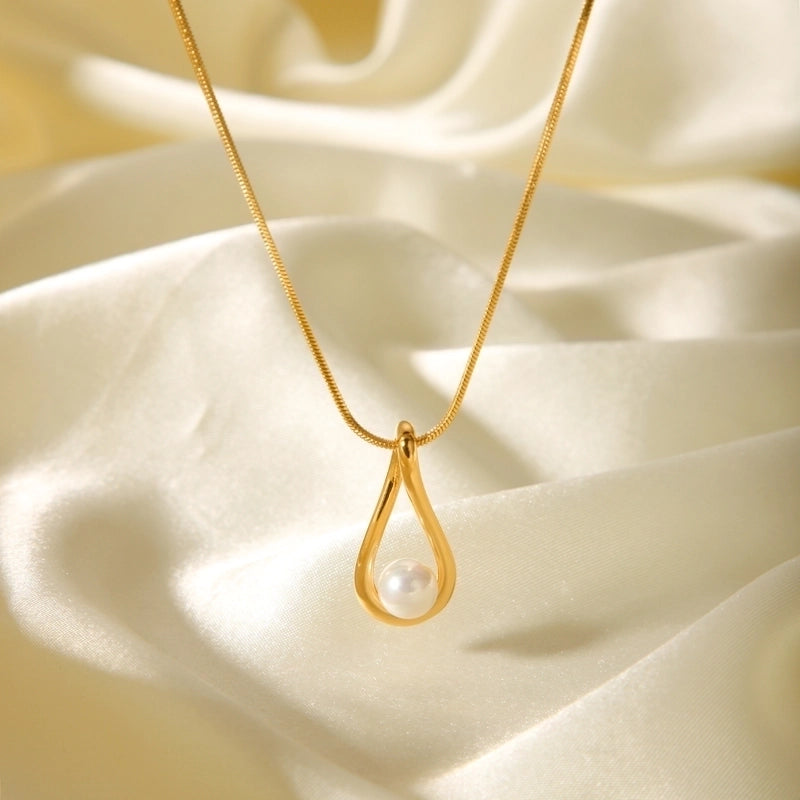 IG Style Shiny Water Droplets 304 Stainless Steel Titanium Steel 18K Gold Plated Pendant Necklace