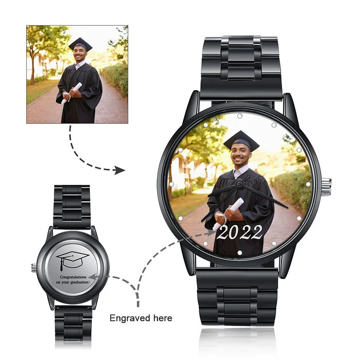 Herren Personalisierte Foto & Wunschtext Armbanduhr - Abschluss Glückwunsch Geschenk