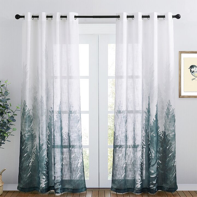 Indoor Gradient Printed Semi-shading Curtains With Forest Tree 1Pcs-ChouChouHome