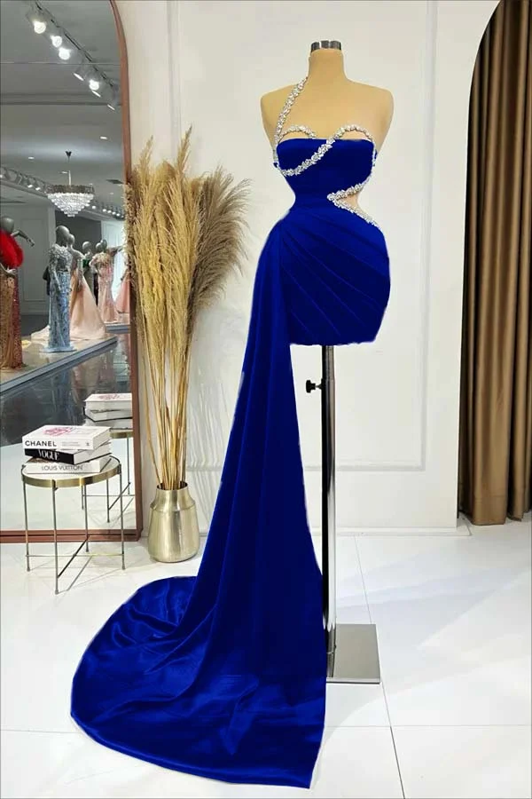 Daisda Exquisite Black Satin One Shoulder Sleeveless Beadings Short Homecoming Dress with Pleated