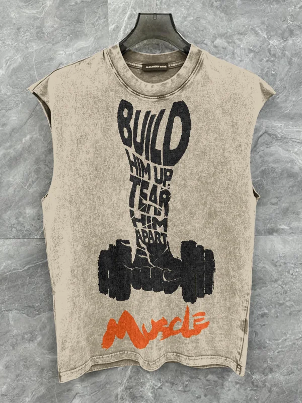 Men's Build Him Up Tear Him Apart Muscle Art Print Cotton Tank Top