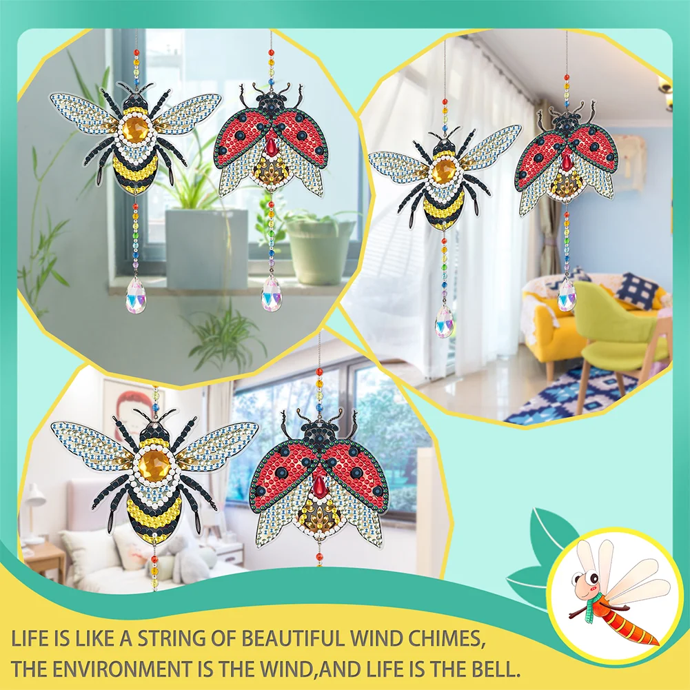 2pcs Crystal Light Catcher Diamond Painting Bee Hanging Decor(Double-Sided)