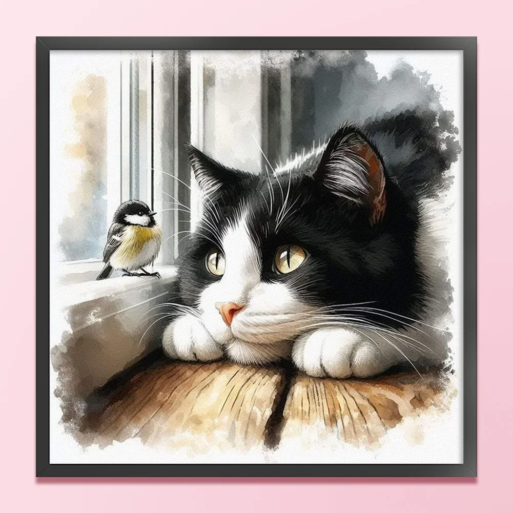 11CT Full Stamped Cross Stitch - Cat And Bird (40*40cm)