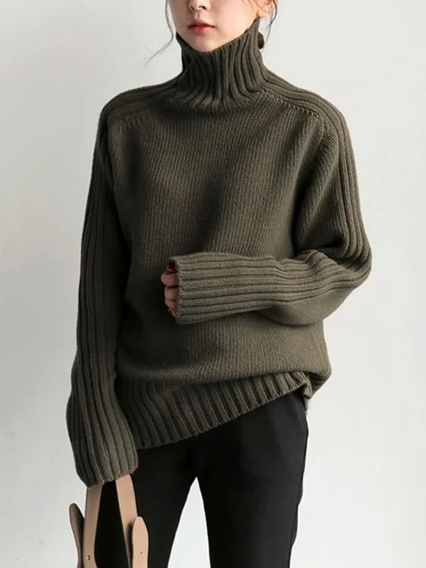 Simple Solid Turtleneck Sweater
