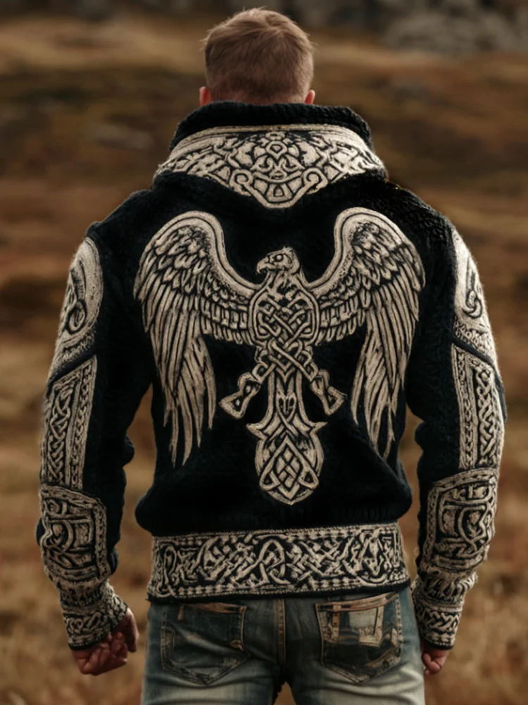 Men's Viking Eagle Celtic Knot Art Thickened Hoodie Sweater