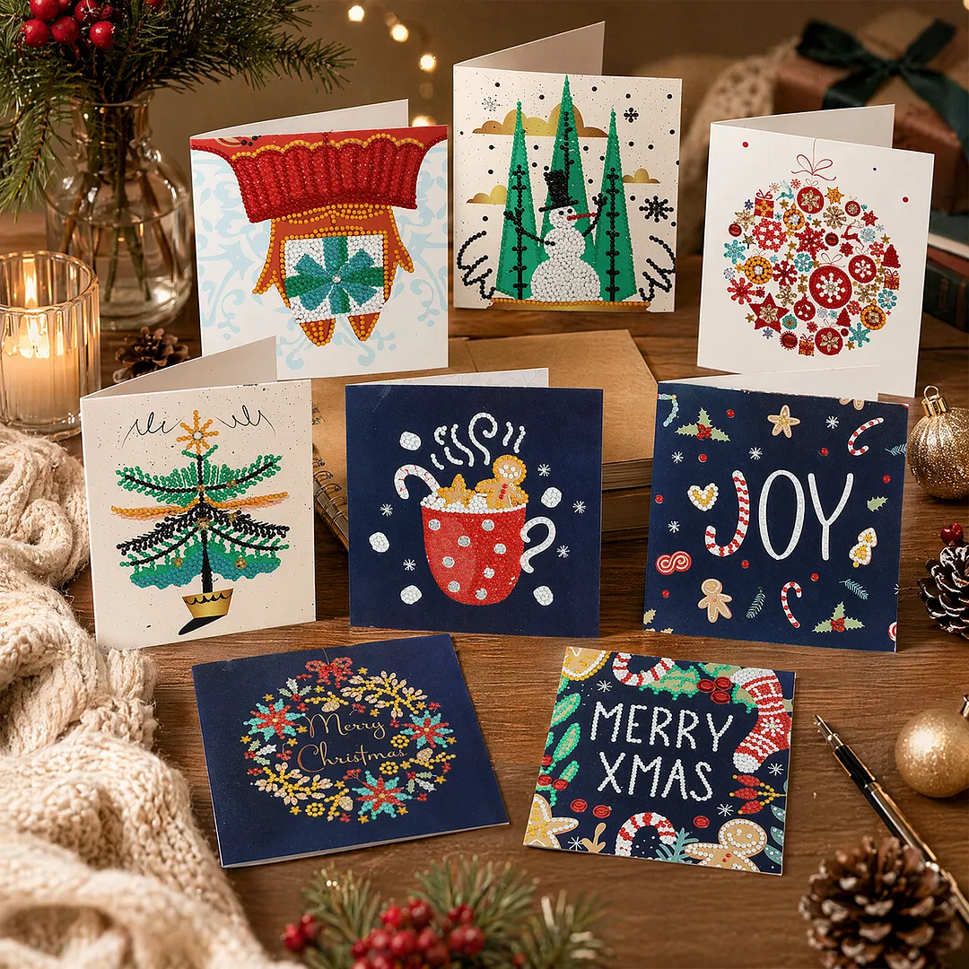 8PCS Christmas Letters DIY Diamond Painting Greeting Card Kits with Envelopes Diamond Art Greeting Cards Diamond Art Cards Kits for Adults DIY Crafts Family Friend Gifts