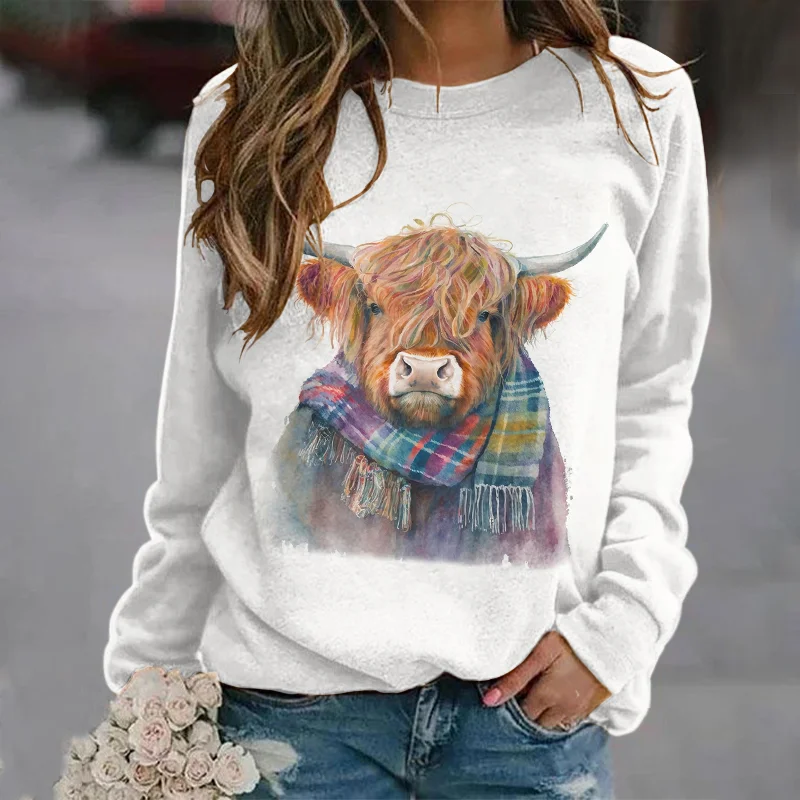 Women's Highland Cow Print Casual Sweatshirt