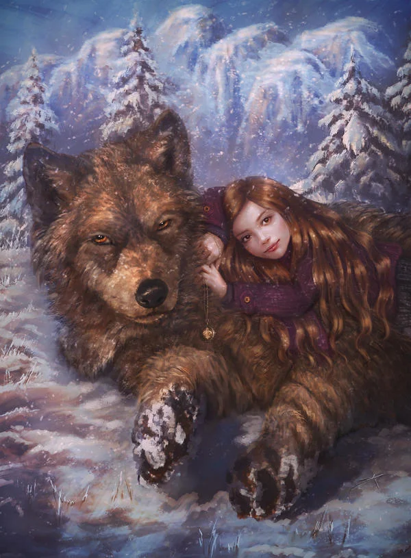 Snow Wolf And Girl 30*50CM(Canvas) Full Round Drill Diamond Painting gbfke