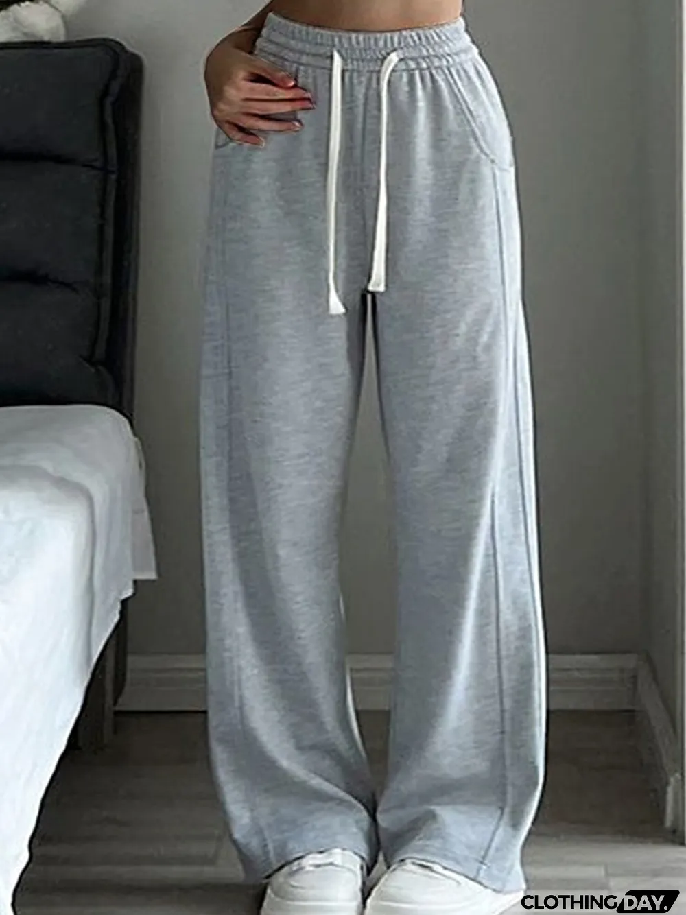 Women's Wide Leg Pants Trousers Full Length Fashion Streetwear Street Daily rice white Grey S M Fall Winter