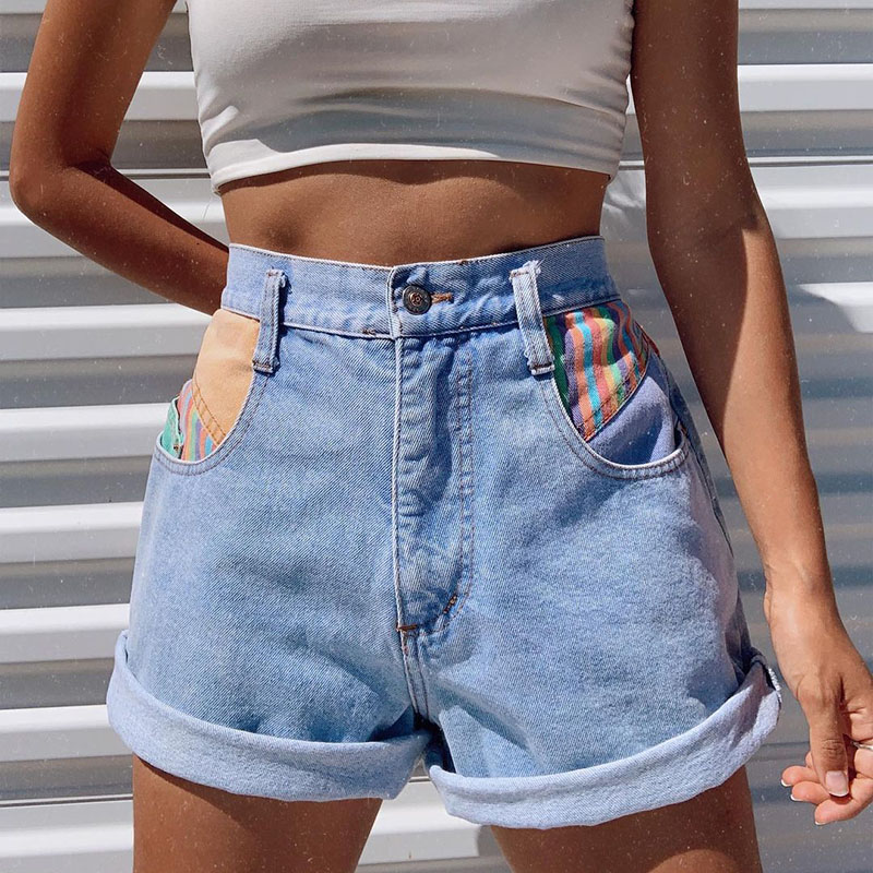DENIM SHORT WITH MULT STRIP