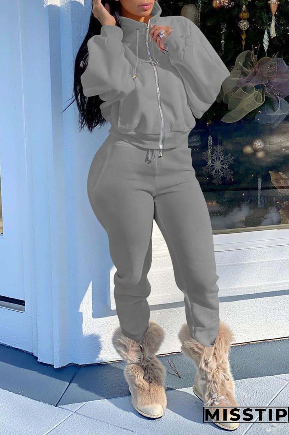 Brown Casual Solid Patchwork Zipper Zipper Collar Long Sleeve Two Pieces