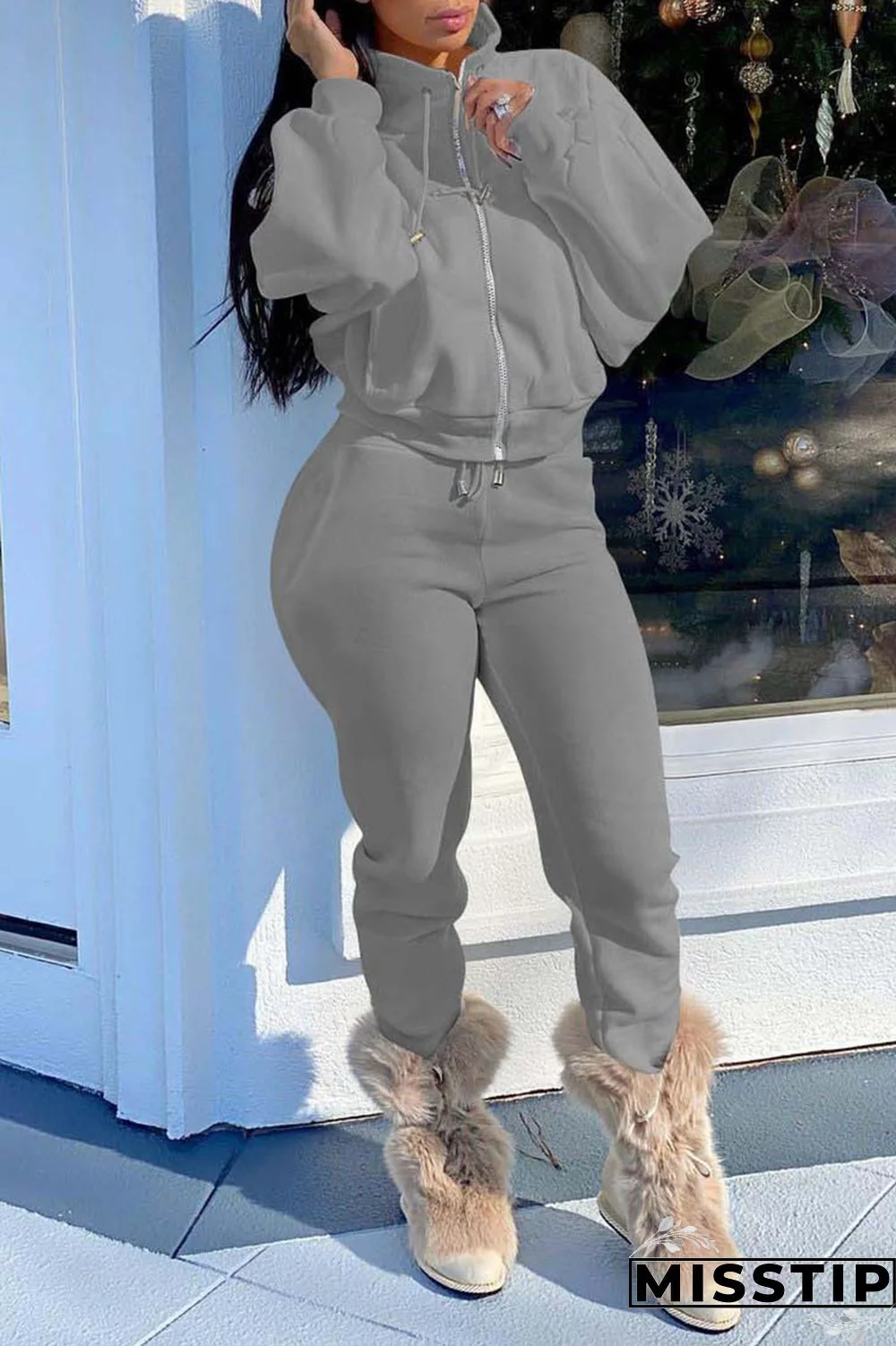 Brown Casual Solid Patchwork Zipper Zipper Collar Long Sleeve Two Pieces