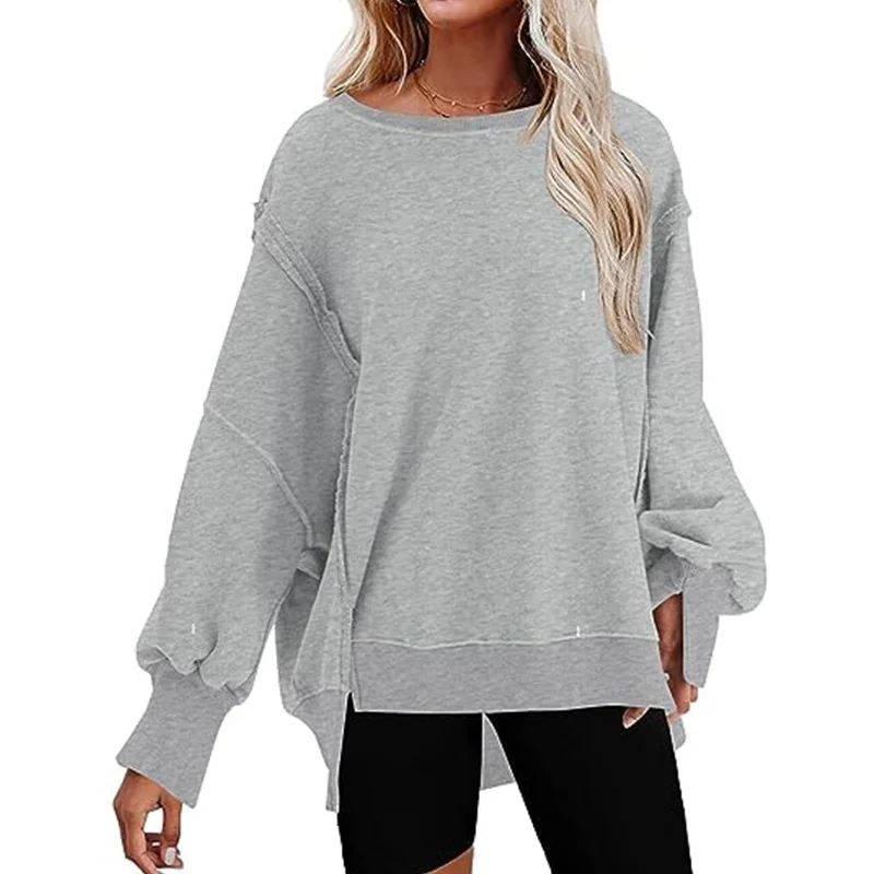 Nigikala Nigikala Women's Clothing 2025 Autumn And Winter New Women's Large Round-Neck Sweatshirt Side Open Fork Long-Sleeved Sweater