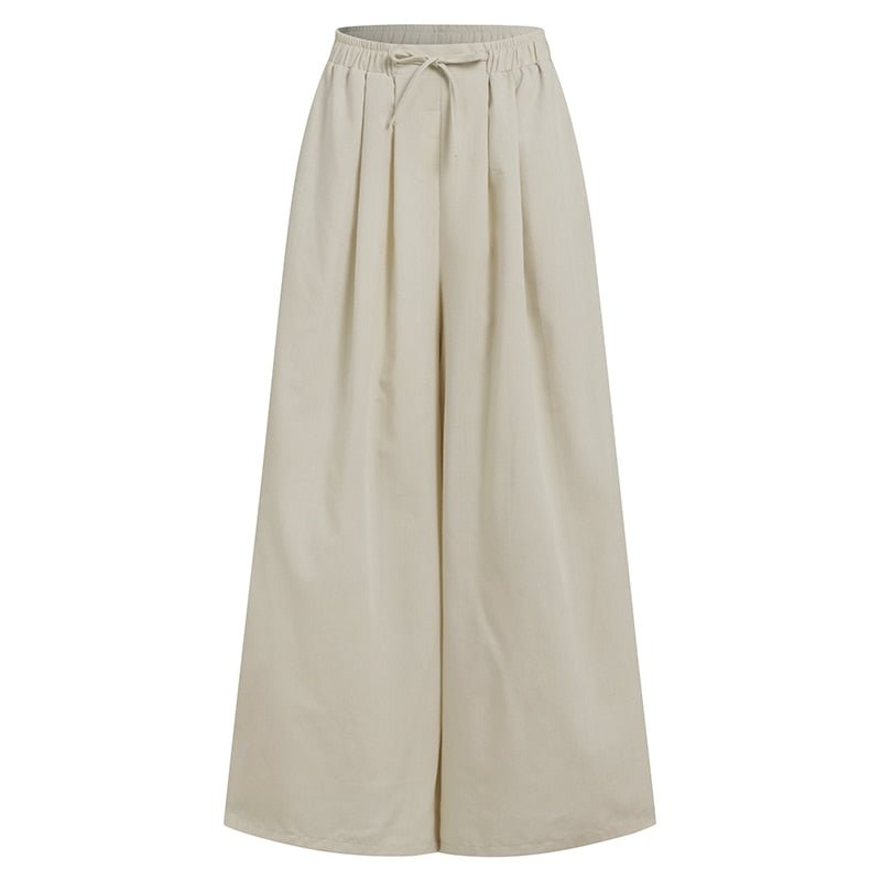 ZANZEA Elegant Women's Wide Leg Pants Autumn Trousers Casual Drawstring Pantalon Palazzo Female Elastic Waist Turnip Oversized