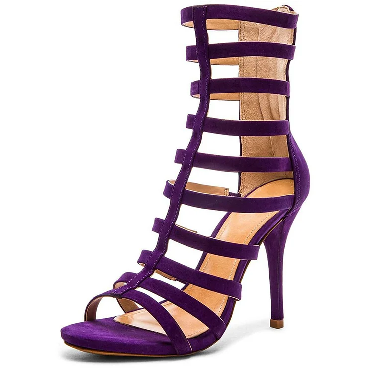 Purple Gladiator Heels Open Toe Strappy Stiletto Heels Sandals |FSJ Shoes