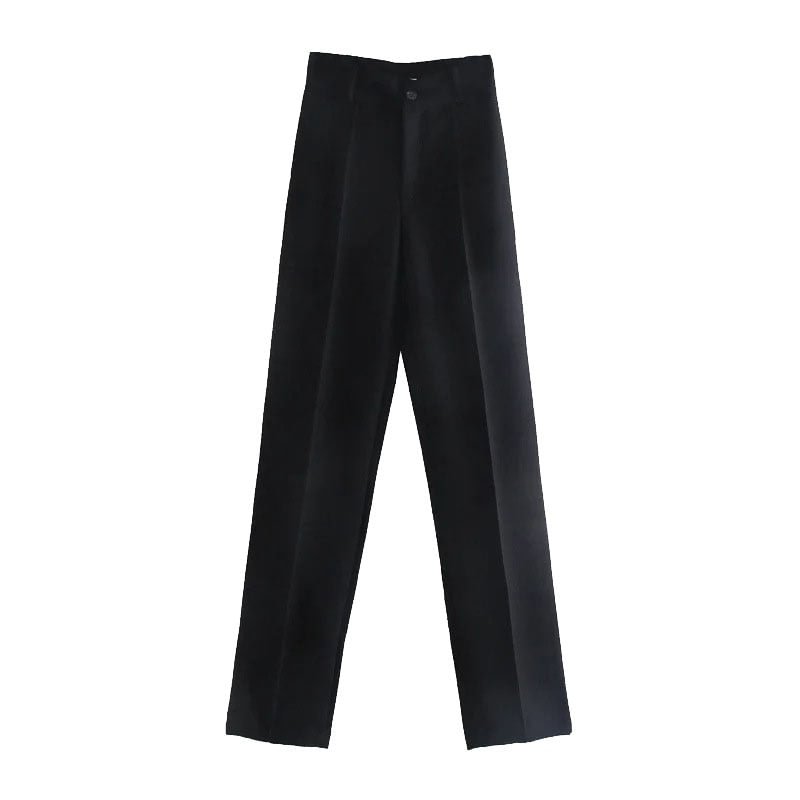 KPYTOMOA Women 2021 Chic Fashion Office Wear Solid Straight Pants Vintage High Waist Zipper Fly Female Trousers Mujer