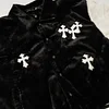 Chrome Hearts Faux Fur Cross Varsity Jacket - Black White Gothic Streetwear 035