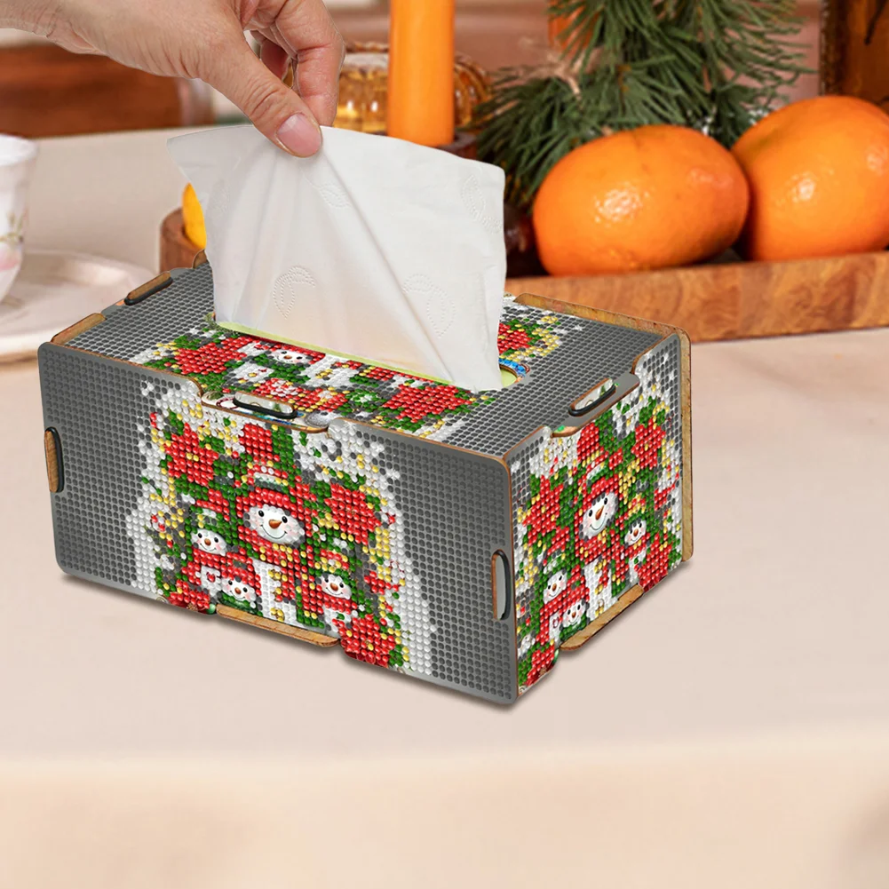 Xmas Snowman Diamond Painting Tissue Box Wooden Diamond Art Tissue Storage Box