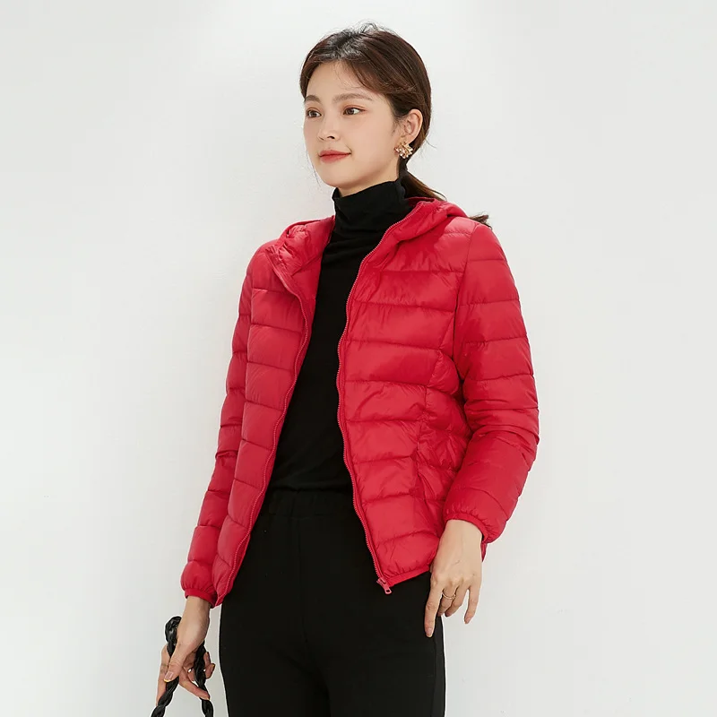 Toloer 2024 New Down Jacket Female Light Short Hooded Korean Version Large Size Slim Warm White Duck Down Pure Color Coat Tide-Outfit Ideas