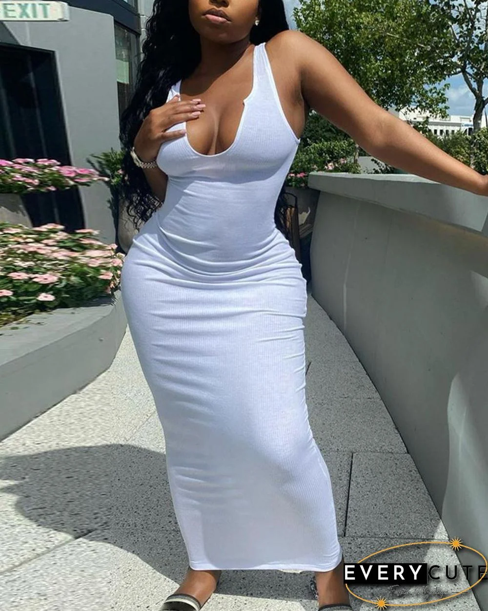 Solid Color Sling Skinny Maxi Dress P15074