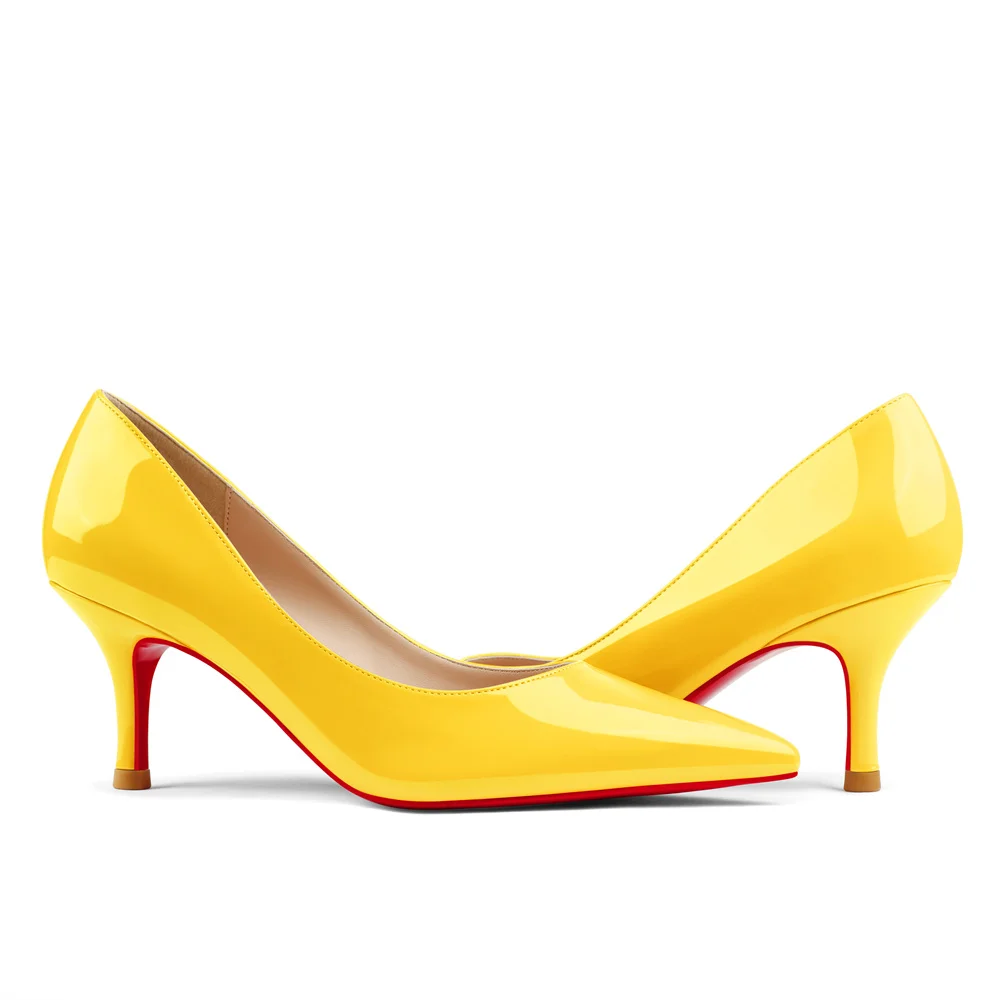 60mm Pointed Toe Red Bottom Kitten Heels Daily Patent Pumps for Women-MERUMOTE