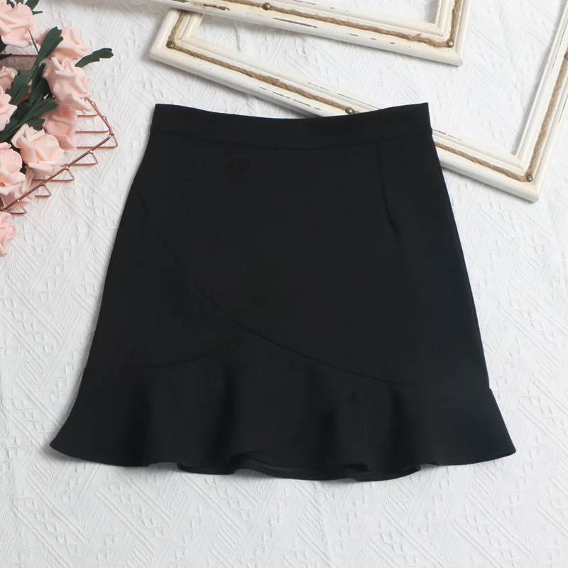 Uveng Real Shooting Small Lotus Leaf Side Fishtail Short Skirt Anti-Light High-Rise Thin A Word Bag Hip Skirt 8191