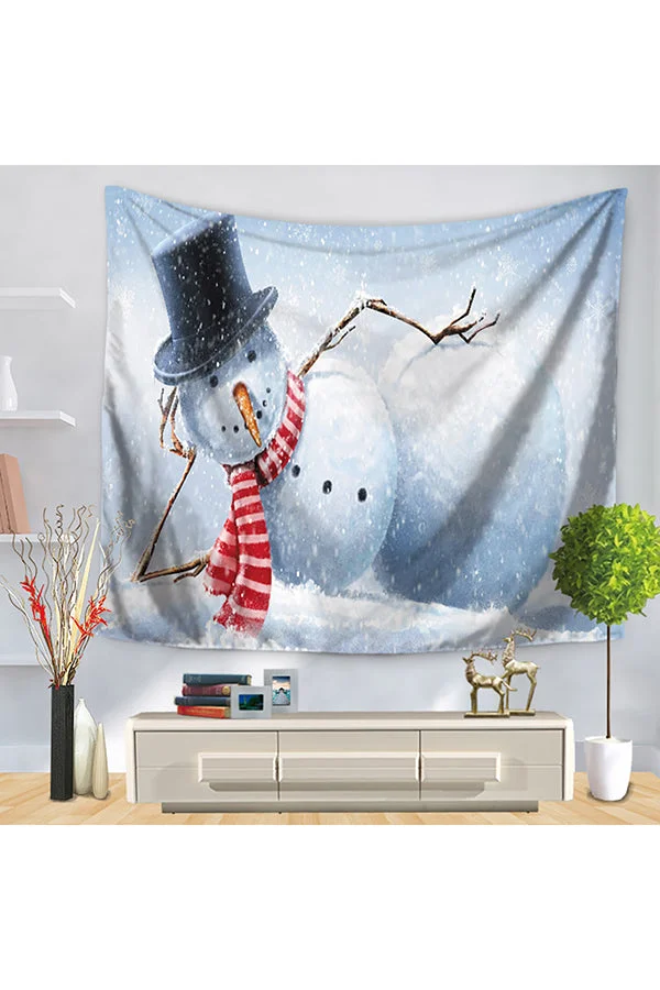 Home Decor Funny Snowman Print Merry Christmas Wall Tapestry White-elleschic