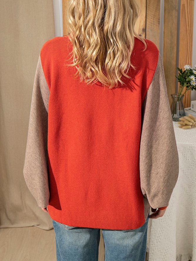 Red V Neck Knitted Batwing Sweater