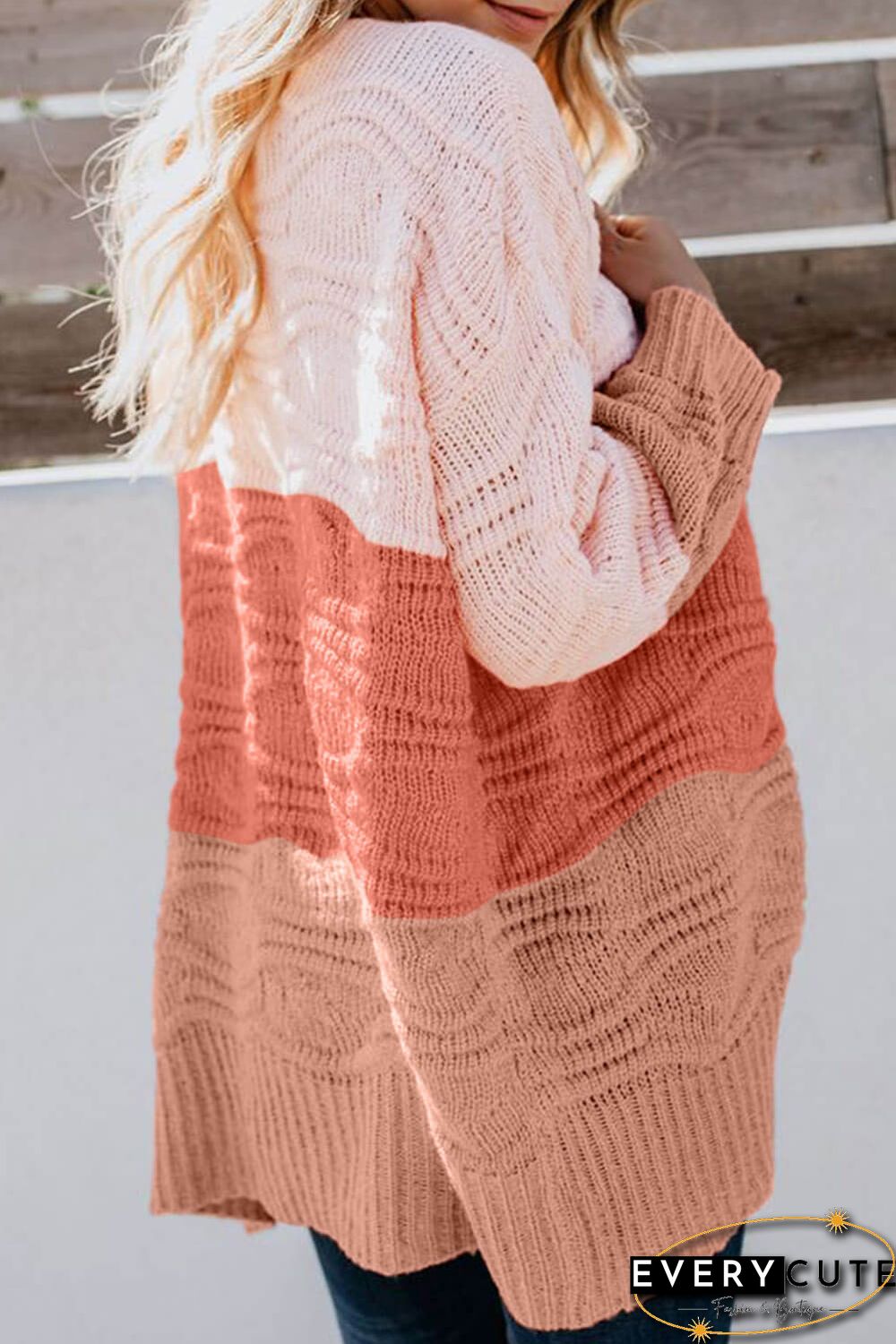 Pink Colorblock Knit Cardigan