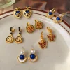 Creative Blue Red Painting Golden Earrings