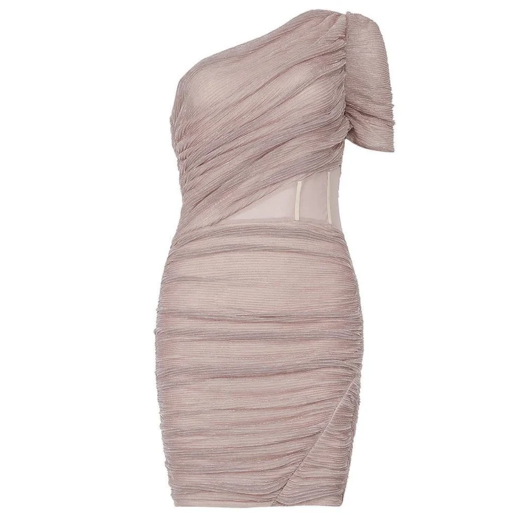 Mesh one shoulder sexy mini evening dress