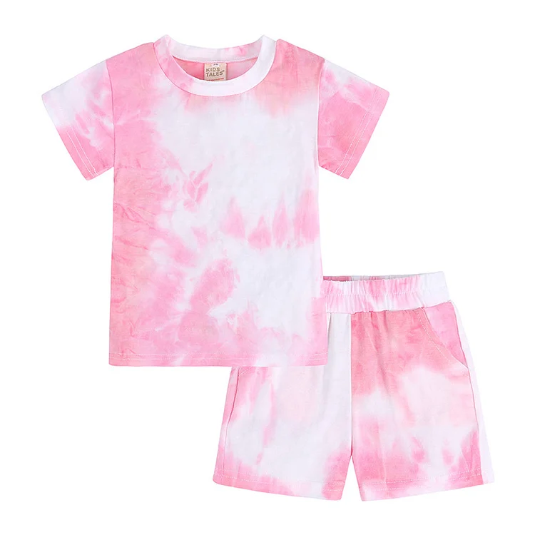 Kids Tales Children's Clothing Summer New Tie-Dyed Children Sports Suit Short Sleeve Shorts Children's Home Two-Piece Suit