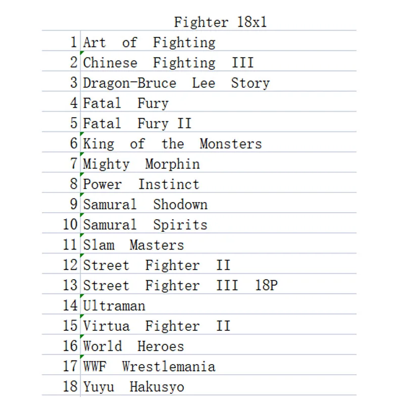 16 Bit Game Cartridge - Fighter 18IN1 Classic Collection Genesis/MEGA DRIVE Remix Mulit Cart - Region Free