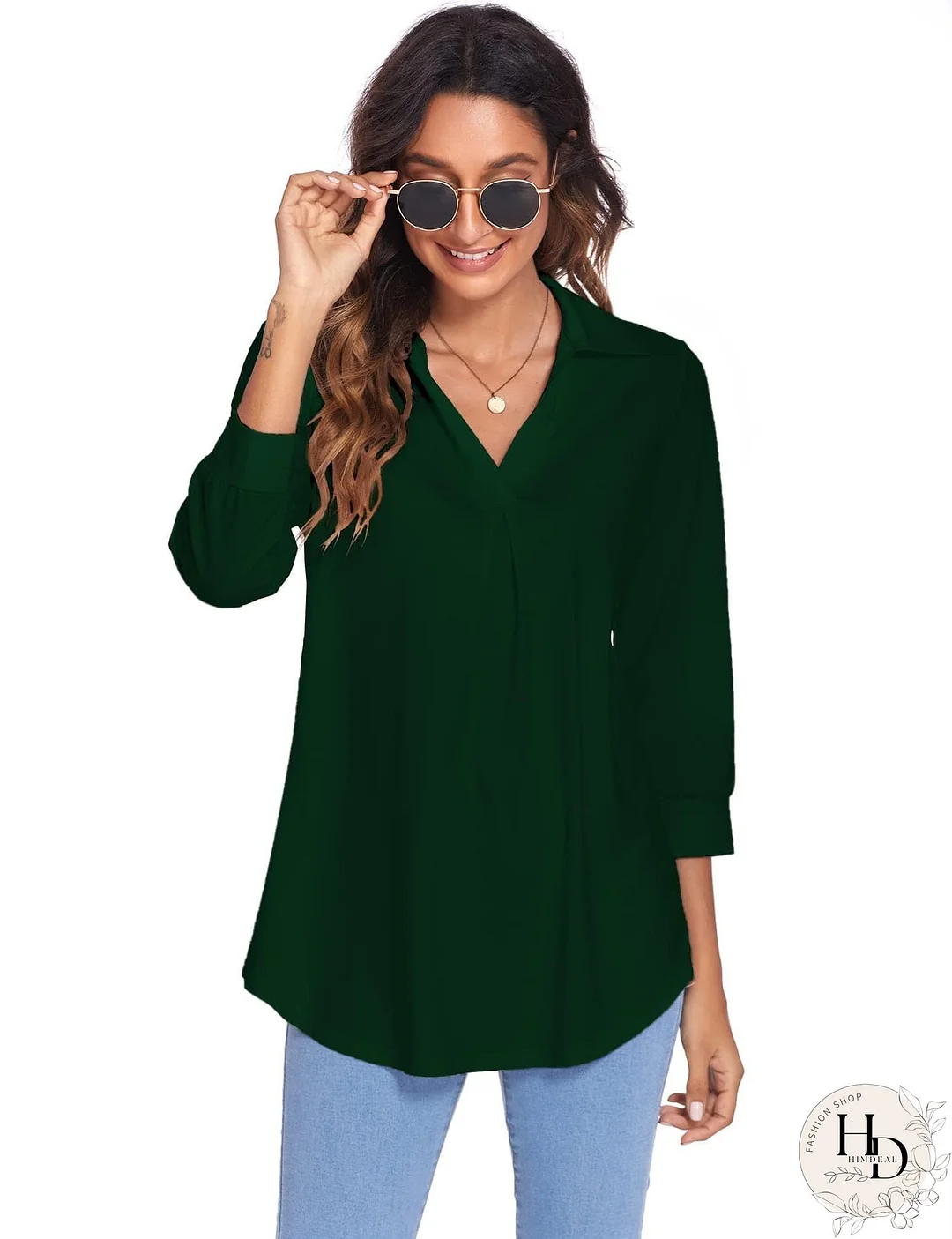 Solid Color V Neck Shirt for Women