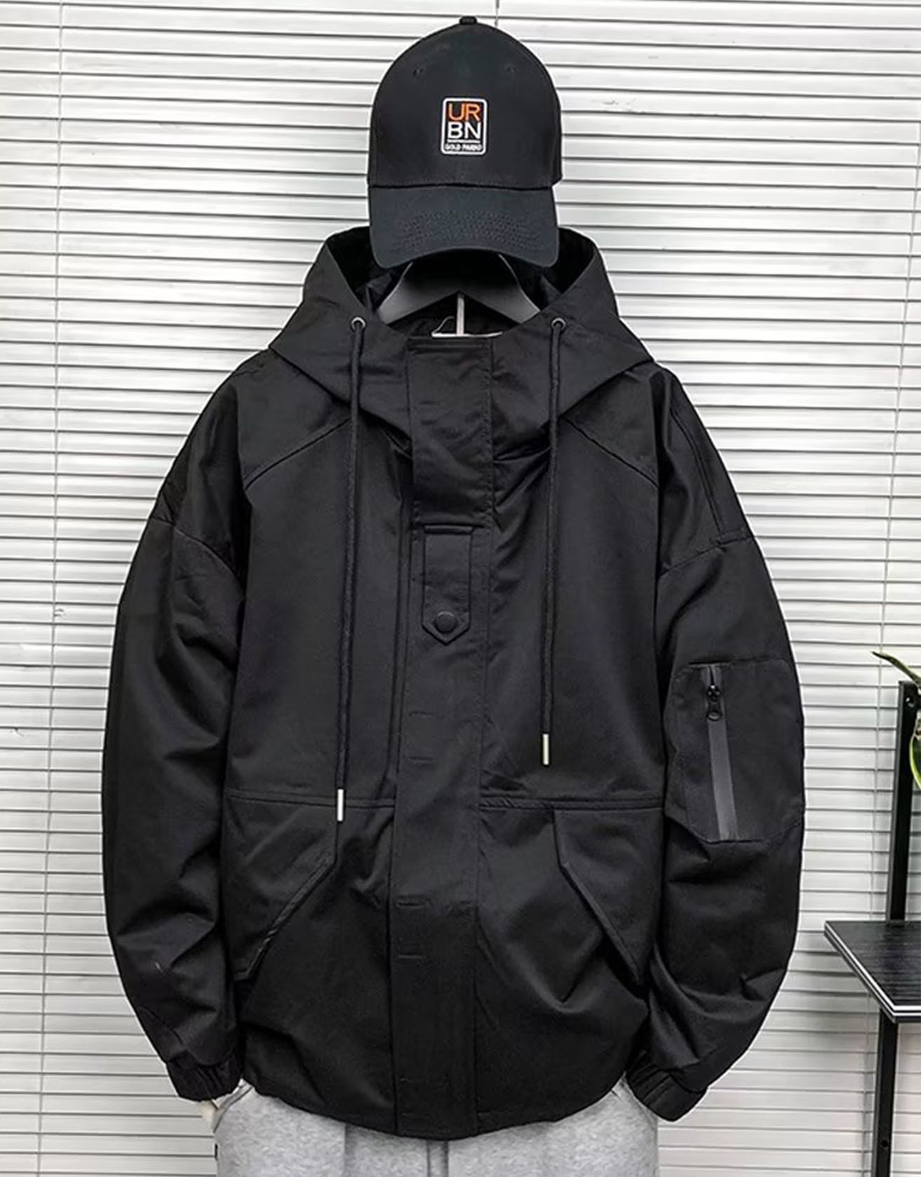 Men's Loose Retro Workwear Functional Wind Hooded Jacket Techwear Shop