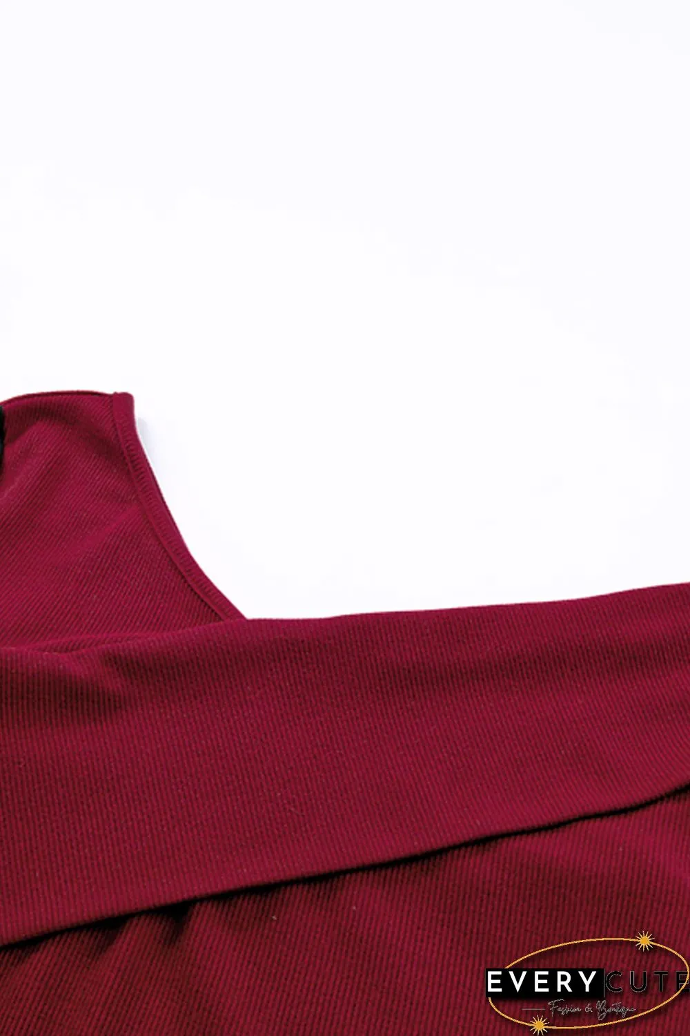 Red Leopard Color Block Ribbed Cross Wrap Top
