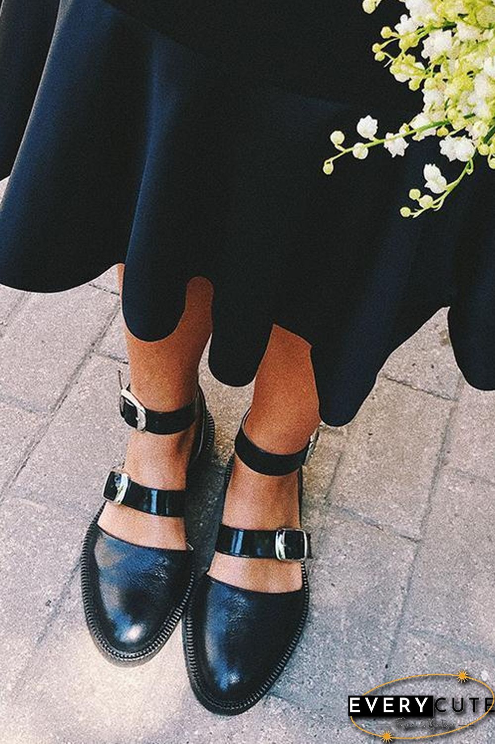 Buckle Color Block Sandals Flats