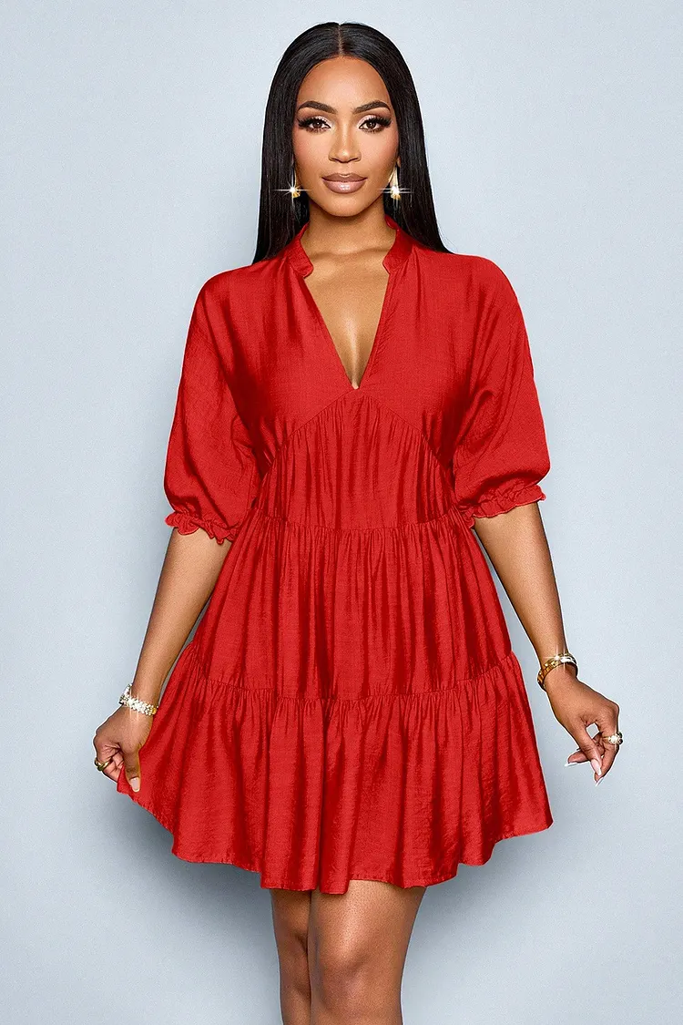 solid red dress deep v neck Deep V-Neck Long Evening Dress,Sexy Red A-Line Backless Prom Dresses, PL110